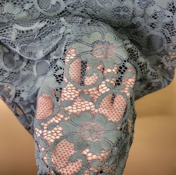 Colletta anthro dark green lace overlay high neck back keyhole lined dress size6 - Picture 2 of 9